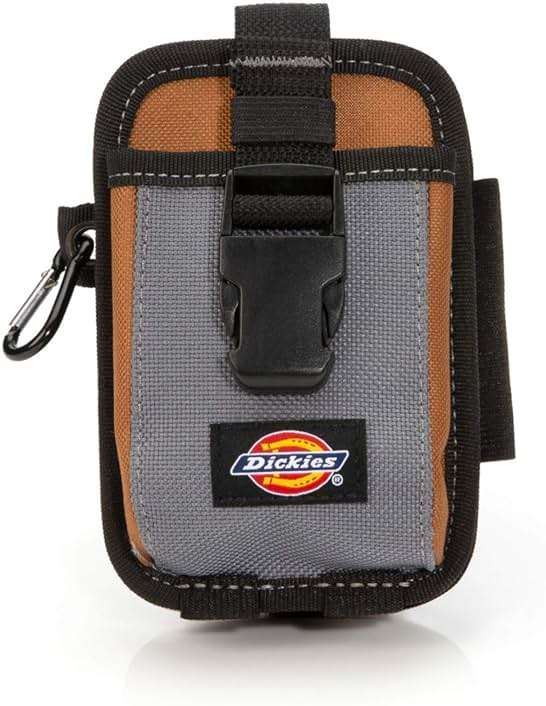Dickies 2-Compartment Large Phone Pouch, Universal-fit Steel Clip for Tool Belt, Security Strap Over Phone, Carabiner for Quick-Clip Key Storage - Image 1