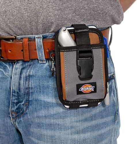 Dickies 2-Compartment Large Phone Pouch, Universal-fit Steel Clip for Tool Belt, Security Strap Over Phone, Carabiner for Quick-Clip Key Storage - Image 2