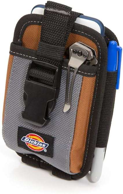 Dickies 2-Compartment Large Phone Pouch, Universal-fit Steel Clip for Tool Belt, Security Strap Over Phone, Carabiner for Quick-Clip Key Storage - Image 4