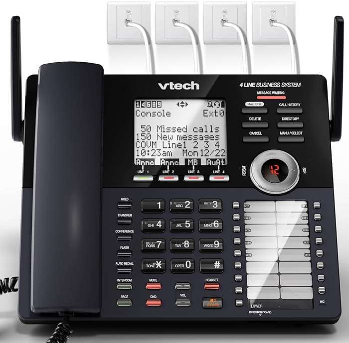 VTech AM18447 Main Console 4-Line Small Business Phone System - Expandable to 10 Stations, Digital Answering Machine, Auto Attendant, Intercom & Custom Music on Hold, Black - Image 1