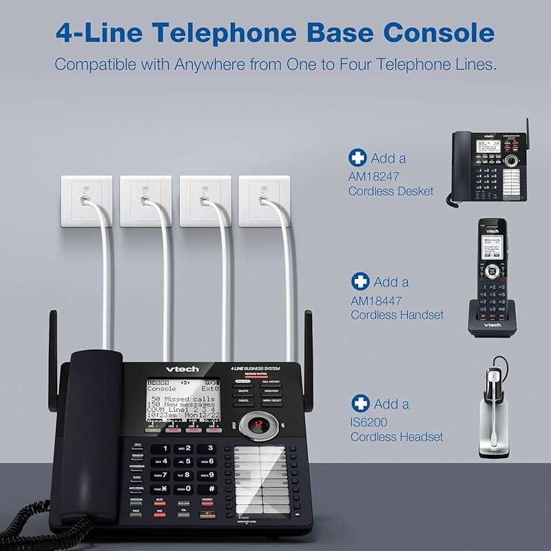 VTech AM18447 Main Console 4-Line Small Business Phone System - Expandable to 10 Stations, Digital Answering Machine, Auto Attendant, Intercom & Custom Music on Hold, Black - Image 2
