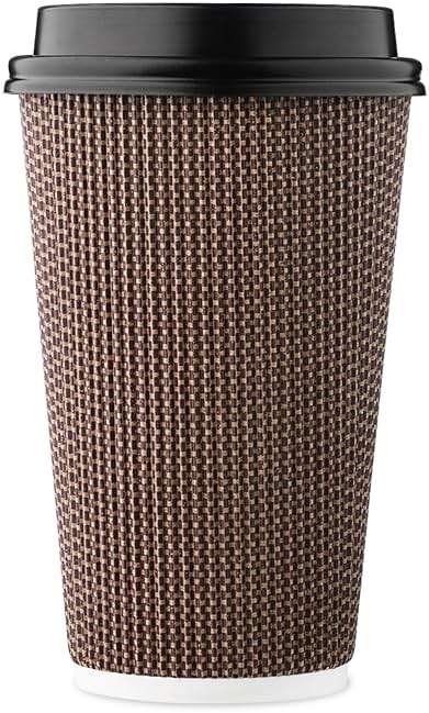 [85 SET]Harvest Pack 16 oz Disposable Coffee Cups, Insulated Ripple Double-Walled Paper Cups with Lids, Brown Geometric, Hot Paper Cups for Tea Chocolate Party Drinks To go coffee cups - Image 1
