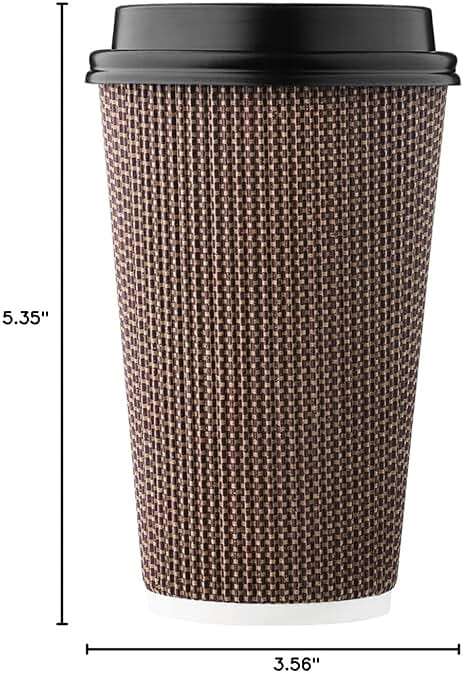 [85 SET]Harvest Pack 16 oz Disposable Coffee Cups, Insulated Ripple Double-Walled Paper Cups with Lids, Brown Geometric, Hot Paper Cups for Tea Chocolate Party Drinks To go coffee cups - Image 3