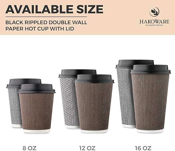 [85 SET]Harvest Pack 16 oz Disposable Coffee Cups, Insulated Ripple Double-Walled Paper Cups with Lids, Brown Geometric, Hot Paper Cups for Tea Chocolate Party Drinks To go coffee cups - Image 7