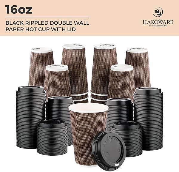 [85 SET]Harvest Pack 16 oz Disposable Coffee Cups, Insulated Ripple Double-Walled Paper Cups with Lids, Brown Geometric, Hot Paper Cups for Tea Chocolate Party Drinks To go coffee cups - Image 9