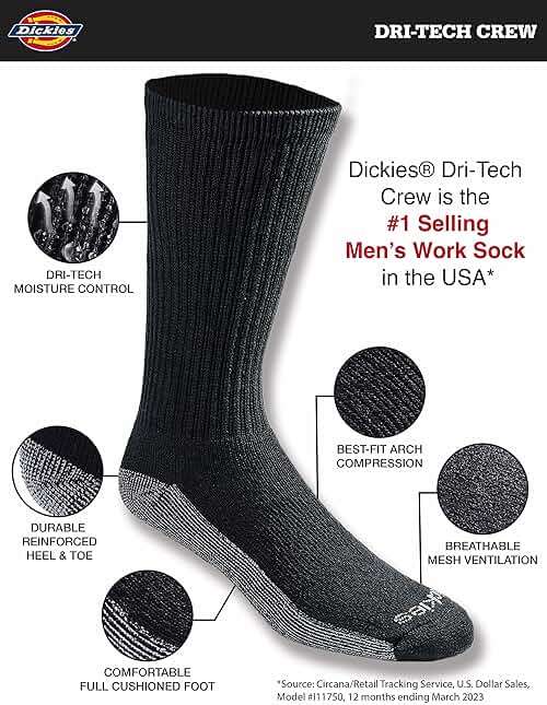 Dickies Men's Dri-Tech Original Moisture Control Crew Socks, Available in M-XXL (6, 12, 18 Pairs) - Image 3