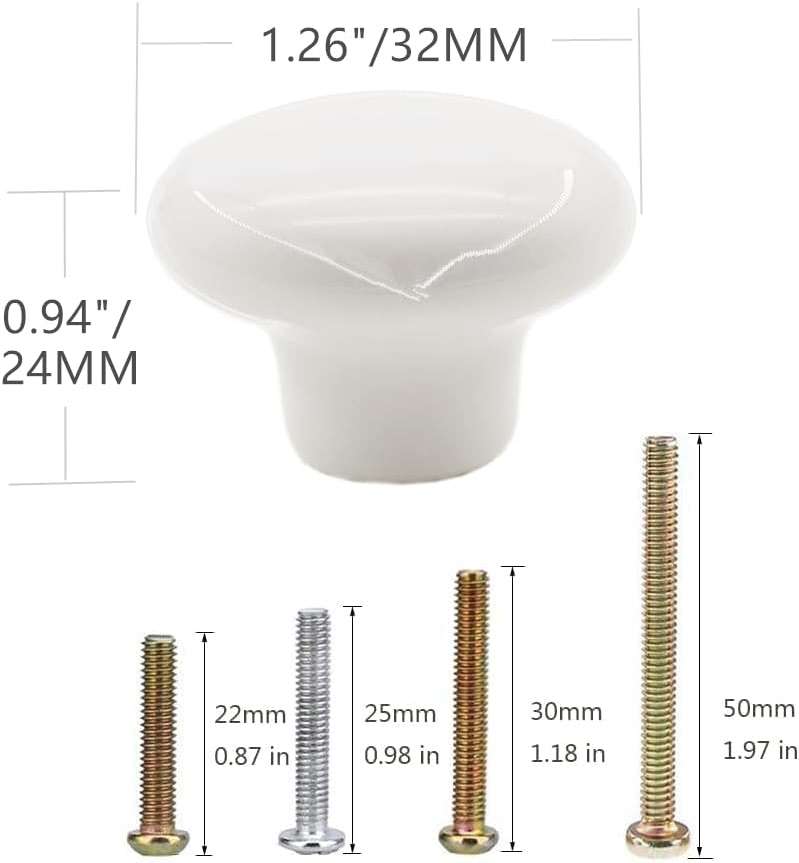 MARSTREE 10 Pack White Ceramic Cabinet Knobs Vintage Round Drawer Cupboard Dresser Wardrobe Closet Door Knobs Pull Handles Kitchen Cabinet Knobs with Long Short Screws - Image 3