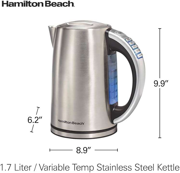 Hamilton Beach 1.7 Liter Temperature Control Electric Kettle, Water Boiler & Heater, Fast Boiling 1500 Watts, BPA Free, Cordless, Auto-Shutoff and Boil-Dry Protection, Stainless Steel (41020R) - Image 3