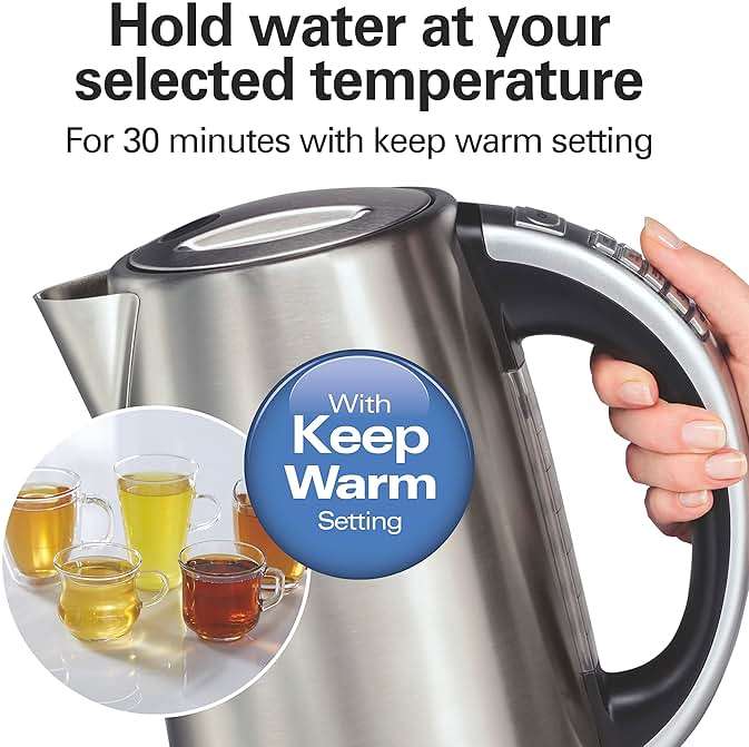 Hamilton Beach 1.7 Liter Temperature Control Electric Kettle, Water Boiler & Heater, Fast Boiling 1500 Watts, BPA Free, Cordless, Auto-Shutoff and Boil-Dry Protection, Stainless Steel (41020R) - Image 5