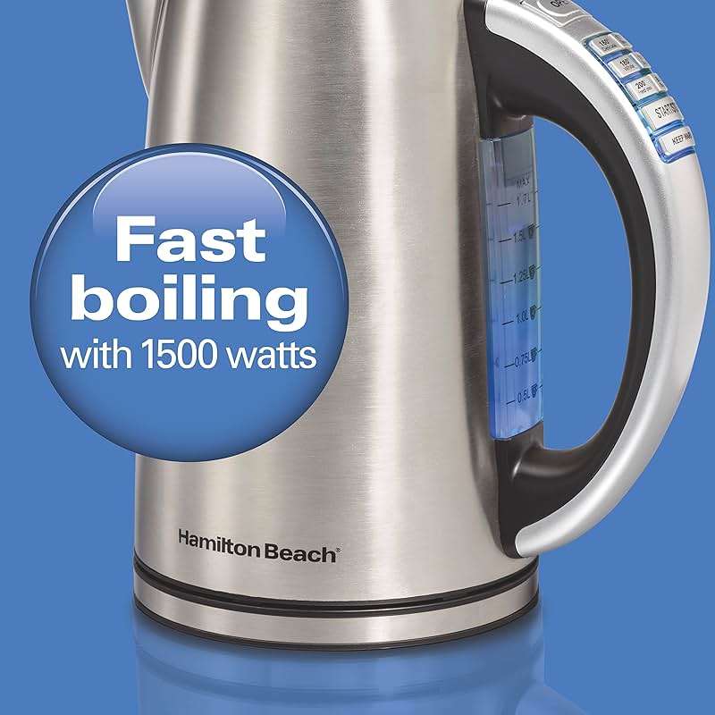 Hamilton Beach 1.7 Liter Temperature Control Electric Kettle, Water Boiler & Heater, Fast Boiling 1500 Watts, BPA Free, Cordless, Auto-Shutoff and Boil-Dry Protection, Stainless Steel (41020R) - Image 7