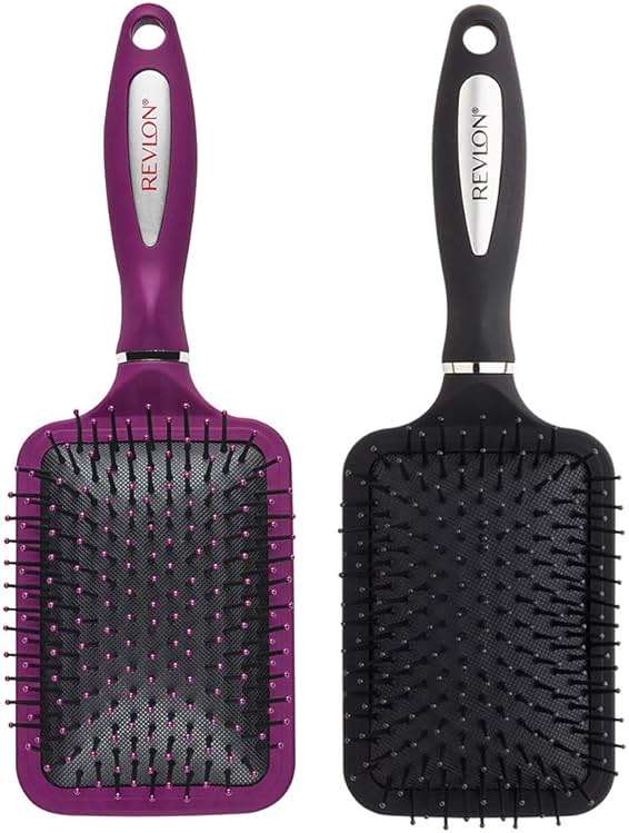 Revlon Straight & Smooth Soft Touch Paddle Hair Brush Set, Black + Berry - Image 2