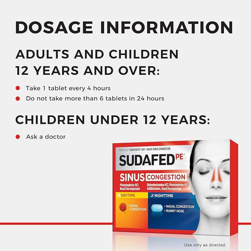 Sudafed PE Sinus Congestion Day + Night Maximum Strength Decongestant & Antihistamine Tablets with Phenylephrine HCl & Diphenhydramine HCl, Helps Nasal & Sinus Pressure & Congestion, 20 ct - Image 2