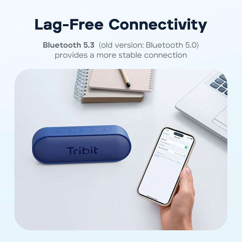 Tribit XSound Go Bluetooth Speaker, 16W Portable Wireless Speaker with Loud Sound, 24H Playtime, IPX7 Waterproof, Custom EQ, XBass, BT5.3, TWS Pairing, Type-C, Outdoor/Home/Travel/Beach/Shower (Black) - Image 6