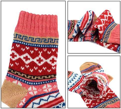 YZKKE 5Pack Womens Vintage Winter Soft Warm Thick Cold Knit Wool Crew Socks, Multicolor, free size - Image 3