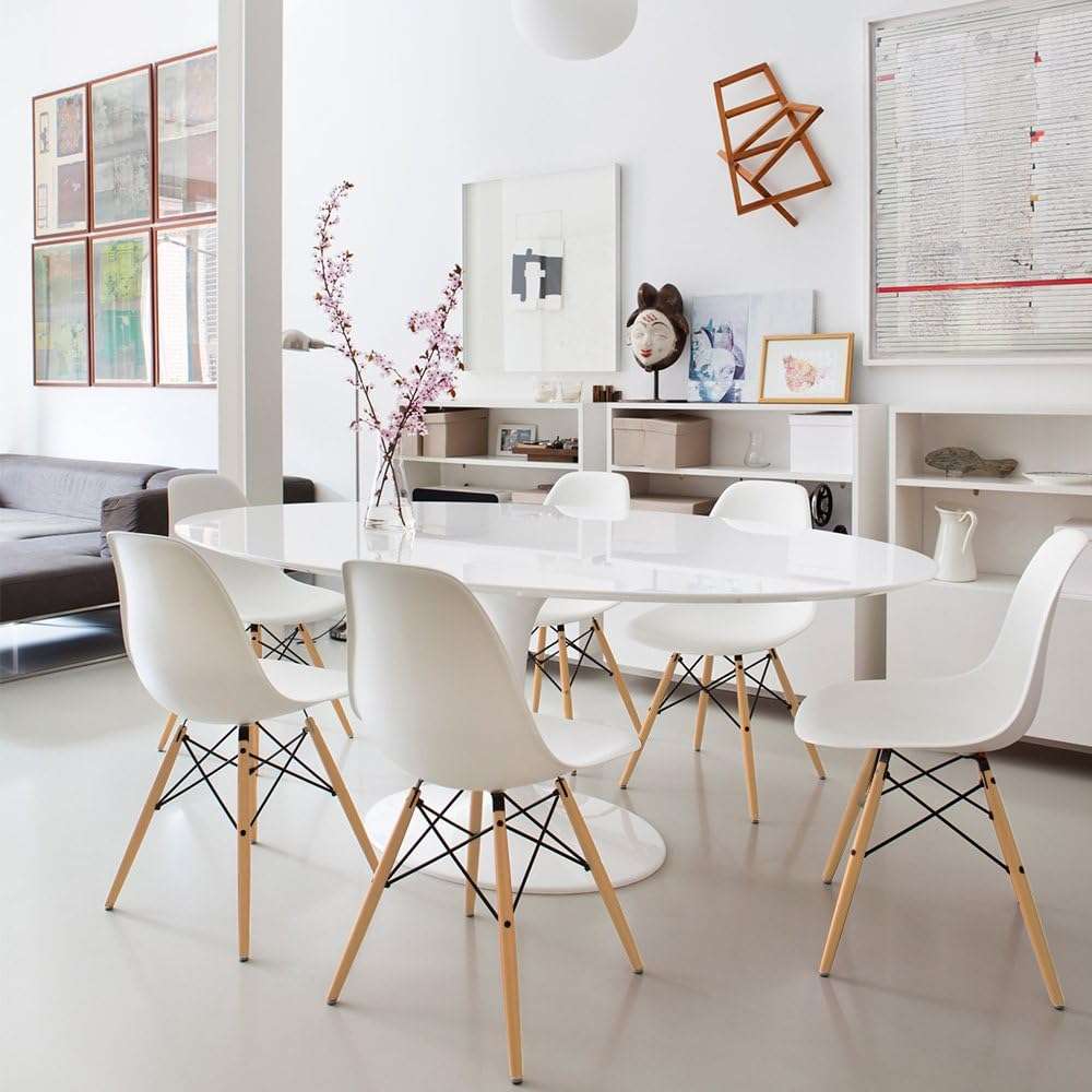 Furmax Modern Style Dining Chair Mid Century Modern DSW Chair, Shell Lounge Plastic Chair for Kitchen, Dining, Bedroom, Living Room Side Chairs Set of 4(White) - Image 6