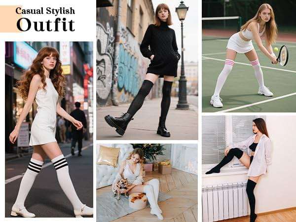 Century Star Thigh High Socks Long Over Knee High Socks for Women Casual Athlete Striped Knee High Stocking - Image 5