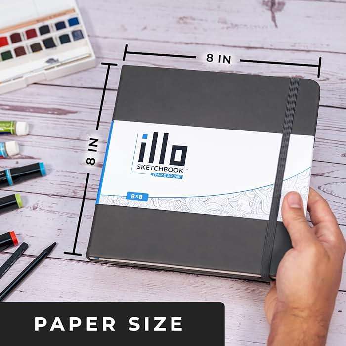 illo Sketchbook 8’’ x 8’’ Square Hardcover Sketch Book, (112lb/180gsm) Heavyweight Paper, Ribbon Marker, Back Pocket, Lays Flat, Minimal Bleed, Vegan, for Artists & Beginners - Image 5