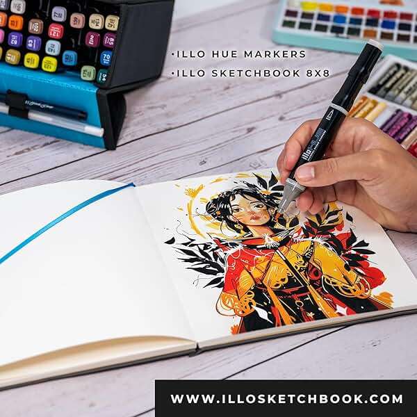 illo Sketchbook 8’’ x 8’’ Square Hardcover Sketch Book, (112lb/180gsm) Heavyweight Paper, Ribbon Marker, Back Pocket, Lays Flat, Minimal Bleed, Vegan, for Artists & Beginners - Image 7
