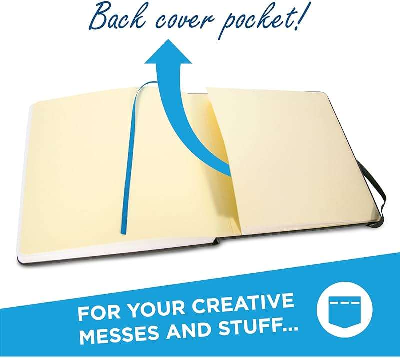 illo Sketchbook 8’’ x 8’’ Square Hardcover Sketch Book, (112lb/180gsm) Heavyweight Paper, Ribbon Marker, Back Pocket, Lays Flat, Minimal Bleed, Vegan, for Artists & Beginners - Image 8