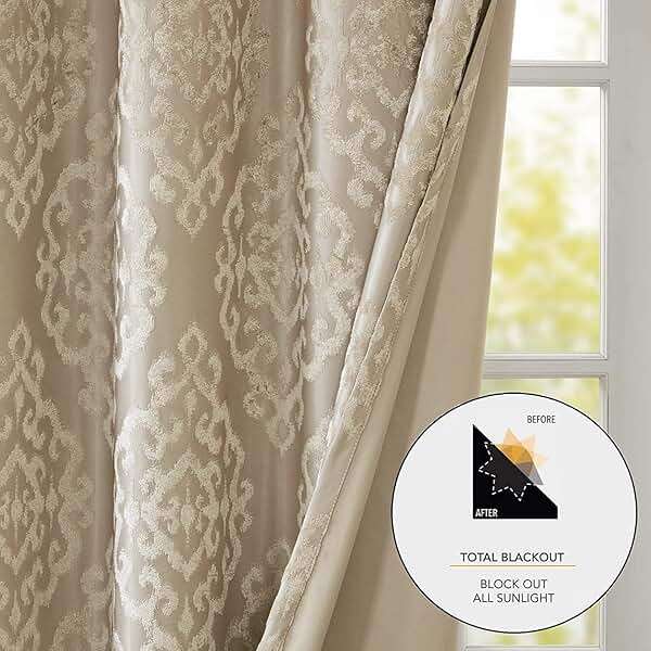 Sun Smart Mirage 100% Total Blackout Single Window Curtain, Knitted Jacquard Damask Room Darkening Curtain Panel with Grommet Top 50 x 84 in, Champange - Image 10