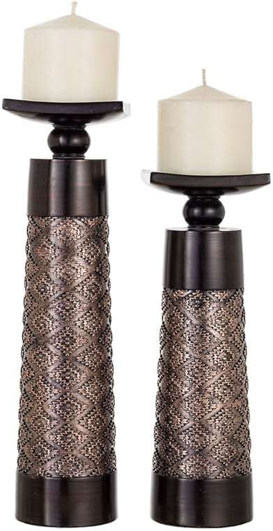 Creative Scents Dublin Brown Pillar Candle Holder Set of 2 - Home Decor Aesthetic, Coffee Table Decor Mantel Centerpieces Table Decorations, Living Room Decor or Dining Tabletop Decor -Gift Packaged- - Image 1
