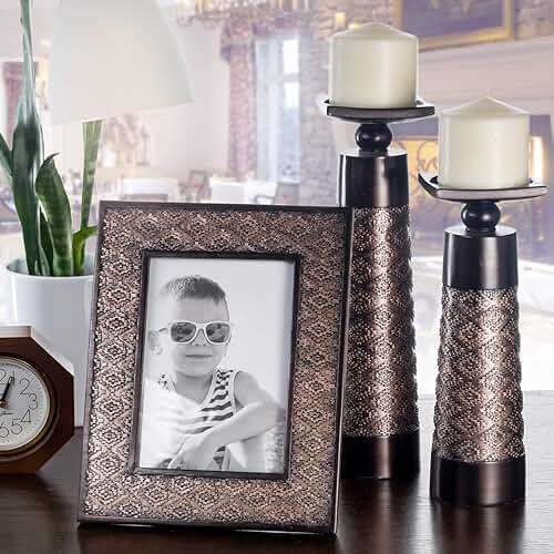 Creative Scents Dublin Brown Pillar Candle Holder Set of 2 - Home Decor Aesthetic, Coffee Table Decor Mantel Centerpieces Table Decorations, Living Room Decor or Dining Tabletop Decor -Gift Packaged- - Image 2