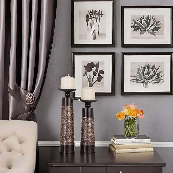 Creative Scents Dublin Brown Pillar Candle Holder Set of 2 - Home Decor Aesthetic, Coffee Table Decor Mantel Centerpieces Table Decorations, Living Room Decor or Dining Tabletop Decor -Gift Packaged- - Image 4