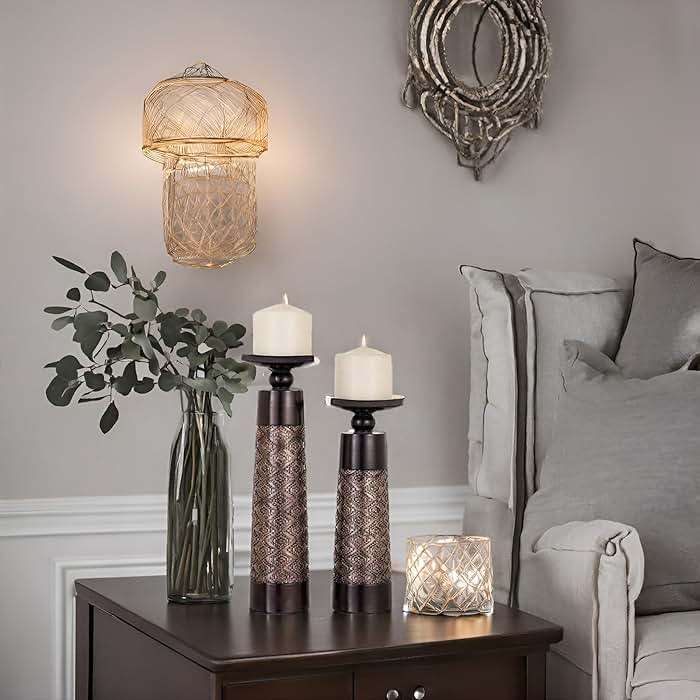 Creative Scents Dublin Brown Pillar Candle Holder Set of 2 - Home Decor Aesthetic, Coffee Table Decor Mantel Centerpieces Table Decorations, Living Room Decor or Dining Tabletop Decor -Gift Packaged- - Image 6
