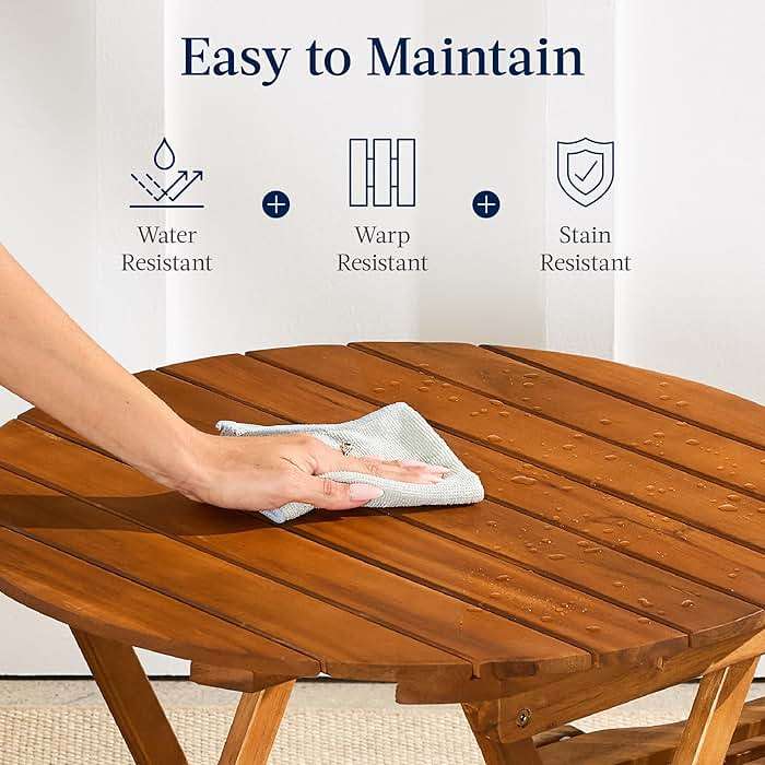 Best Choice Products 3-Piece Acacia Wood Bistro Set, Folding Patio Furniture for Backyard, Balcony, Deck w/ 2 Chairs, Round Coffee Table, Teak Finish - Natural - Image 5