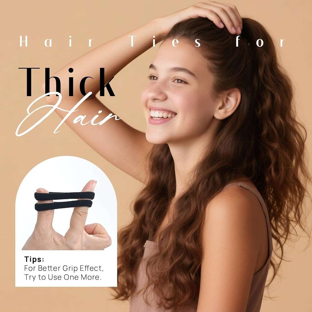 Dreamlover Soft Stretch Black Hair Ties for Thick Hair, Ouchless No Damage Ponytail Holders, Gentle on Hair, Elastic Hair Bands for Women & Girls, 50 Pieces - Image 3