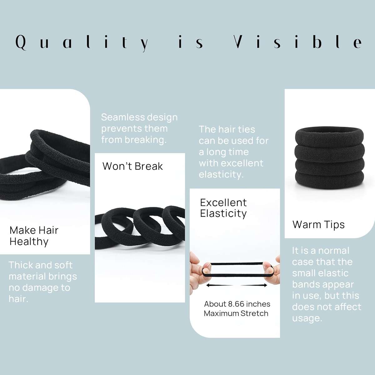 Dreamlover Soft Stretch Black Hair Ties for Thick Hair, Ouchless No Damage Ponytail Holders, Gentle on Hair, Elastic Hair Bands for Women & Girls, 50 Pieces - Image 8