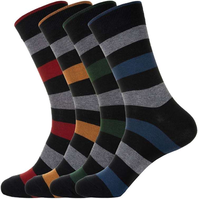 KONY Men's Cotton Dress Crew Socks 4 Pack - Fun Colorful Striped Business Socks Gift for Men, Size 9-12 - Image 1