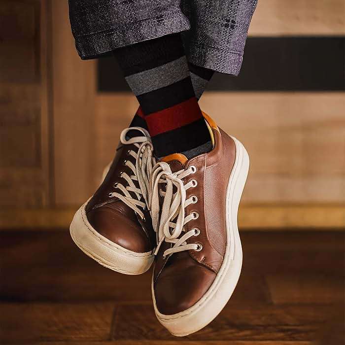 KONY Men's Cotton Dress Crew Socks 4 Pack - Fun Colorful Striped Business Socks Gift for Men, Size 9-12 - Image 2