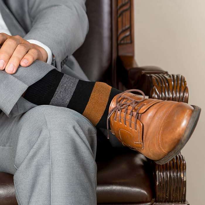 KONY Men's Cotton Dress Crew Socks 4 Pack - Fun Colorful Striped Business Socks Gift for Men, Size 9-12 - Image 3