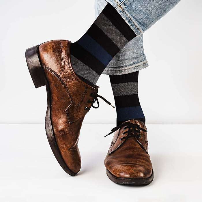 KONY Men's Cotton Dress Crew Socks 4 Pack - Fun Colorful Striped Business Socks Gift for Men, Size 9-12 - Image 5