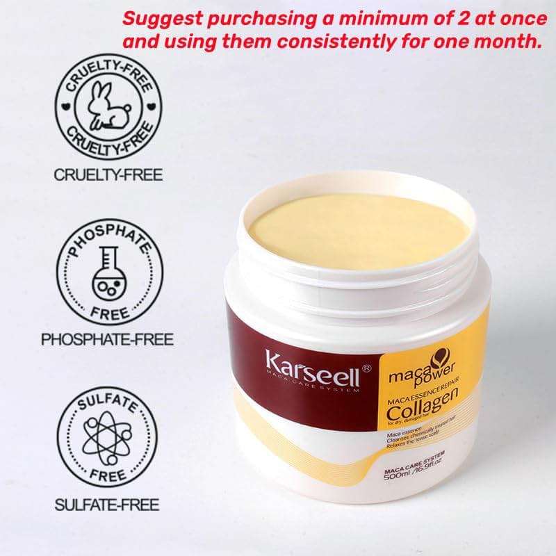 Karseell Collagen Hair Treatment Deep Repair Conditioning Argan Oil Collagen Hair Mask Essence for Dry Damaged Hair All Hair Types 16.90 oz 500ml - Image 5
