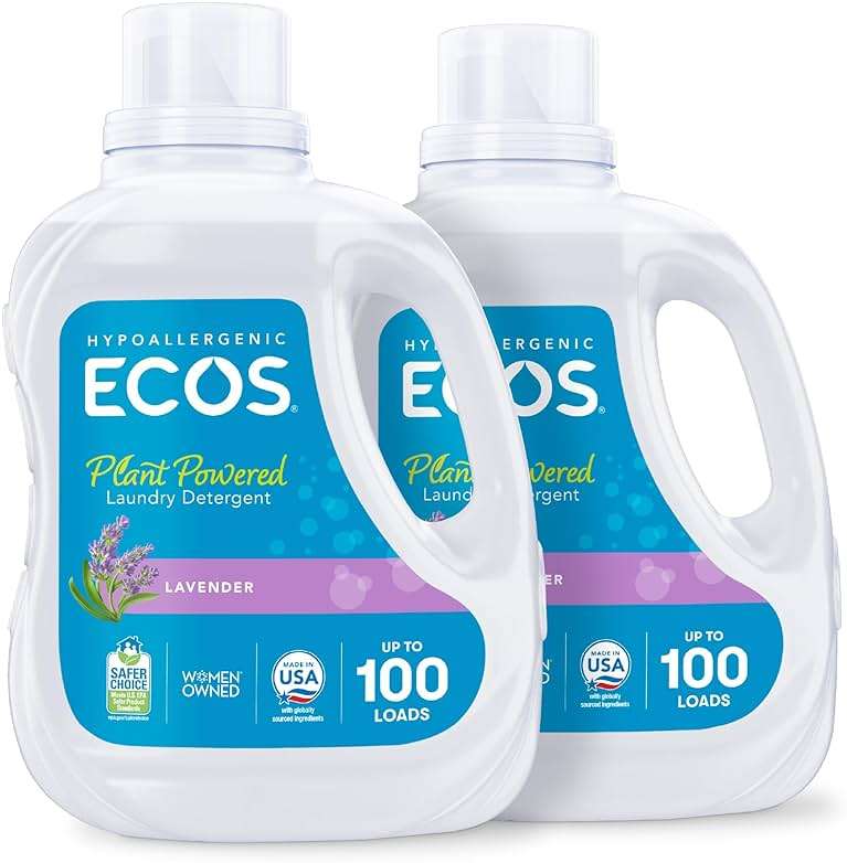 ECOS Laundry Detergent Liquid, 200 Loads - Dermatologist Tested Laundry Soap - Hypoallergenic, EPA Safer Choice Certified, Plant-Powered - Lavender, 100 Fl Oz (Pack of 2) - Image 1
