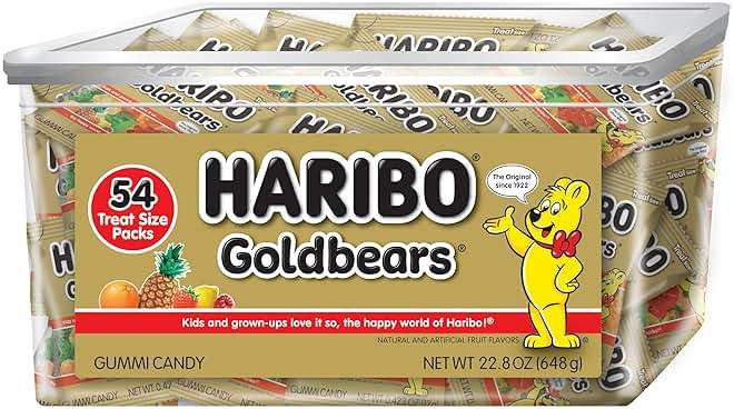 HARIBO Goldbears, Gummi Candy, 22.8 oz Tub (54 Packs) Assorted Flavors - Image 1