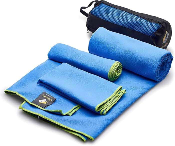 OlimpiaFit Quick Dry Towel - 3 Size Pack of Lightweight Microfiber Travel Towels w/Bag - Fast Drying Towel Set for Camping, Beach, Gym, Backpacking, Sports, Yoga & Swim Use - Image 1