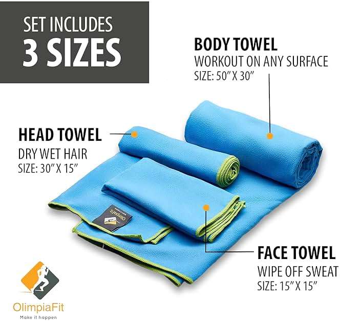 OlimpiaFit Quick Dry Towel - 3 Size Pack of Lightweight Microfiber Travel Towels w/Bag - Fast Drying Towel Set for Camping, Beach, Gym, Backpacking, Sports, Yoga & Swim Use - Image 3