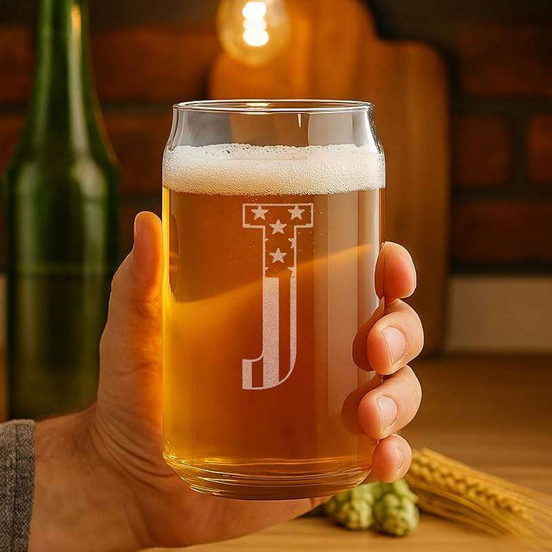 On The Rox Monogram Beer Glasses for Men (A-Z) 16 oz - Personalized Engraved Beer Gifts for Him - Groomsmen Gifts Brother in Law Dad Son Coworker - Unique USA Made Dishwasher Safe Pint Glass (J) - Image 2