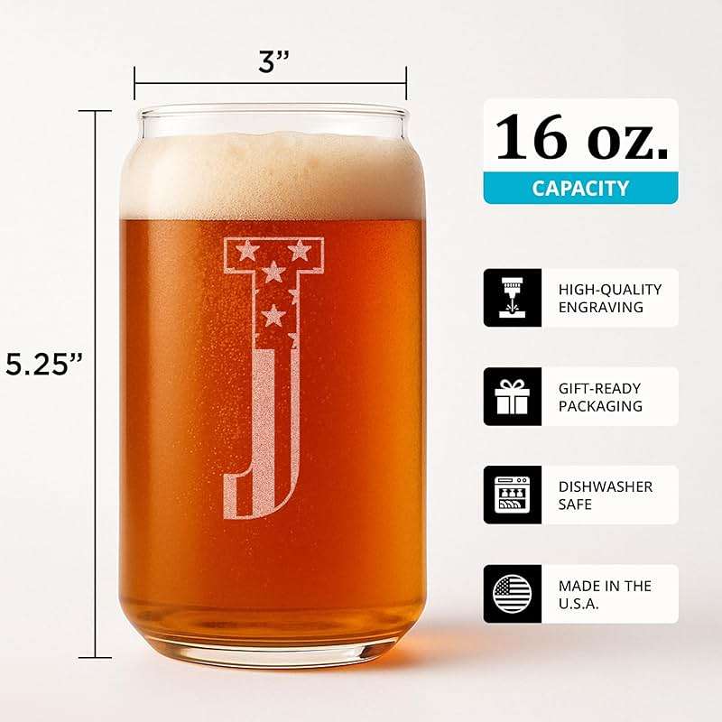 On The Rox Monogram Beer Glasses for Men (A-Z) 16 oz - Personalized Engraved Beer Gifts for Him - Groomsmen Gifts Brother in Law Dad Son Coworker - Unique USA Made Dishwasher Safe Pint Glass (J) - Image 3