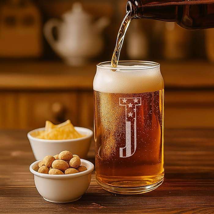 On The Rox Monogram Beer Glasses for Men (A-Z) 16 oz - Personalized Engraved Beer Gifts for Him - Groomsmen Gifts Brother in Law Dad Son Coworker - Unique USA Made Dishwasher Safe Pint Glass (J) - Image 7