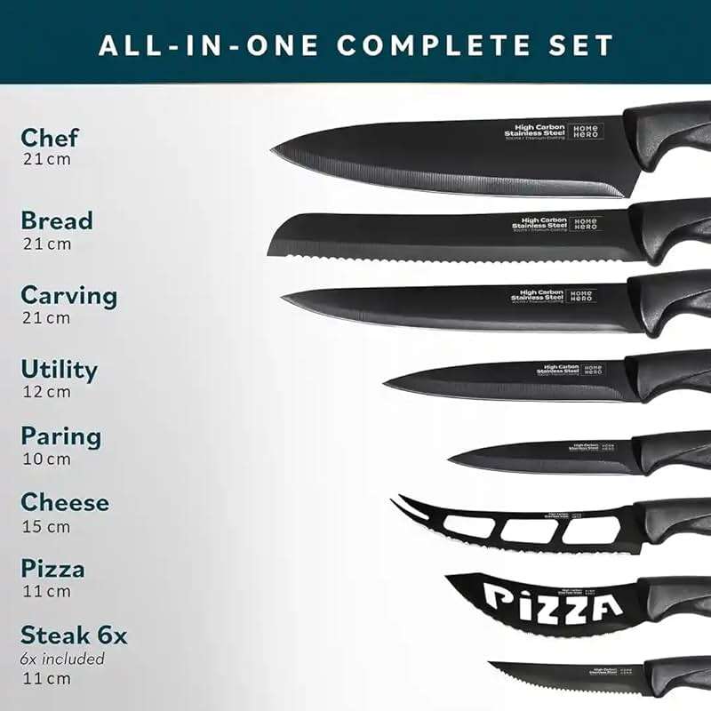 Home Hero Kitchen Knife Set - High Carbon Stainless Steel Blades & Built-In Sharpener - Ergonomic Handles & Cutlery Block Storage - Precision Cooking Prep with Chef Knife - 20 Pc, Black - Image 2