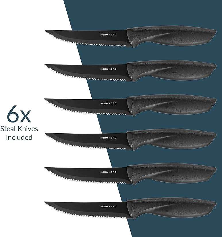 Home Hero Kitchen Knife Set - High Carbon Stainless Steel Blades & Built-In Sharpener - Ergonomic Handles & Cutlery Block Storage - Precision Cooking Prep with Chef Knife - 20 Pc, Black - Image 11