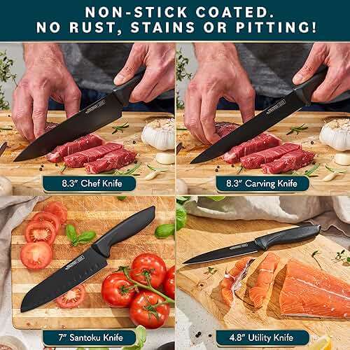 Home Hero Kitchen Knife Set - High Carbon Stainless Steel Blades & Built-In Sharpener - Ergonomic Handles & Cutlery Block Storage - Precision Cooking Prep with Chef Knife - 20 Pc, Black - Image 5