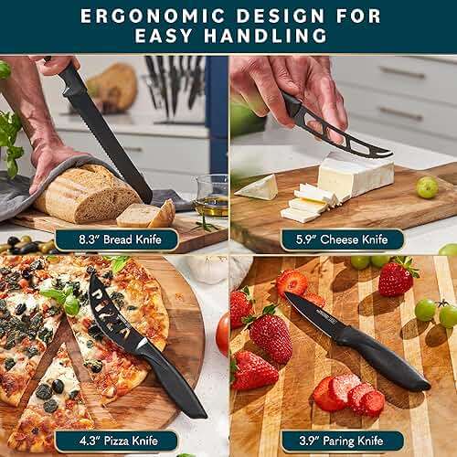 Home Hero Kitchen Knife Set - High Carbon Stainless Steel Blades & Built-In Sharpener - Ergonomic Handles & Cutlery Block Storage - Precision Cooking Prep with Chef Knife - 20 Pc, Black - Image 6