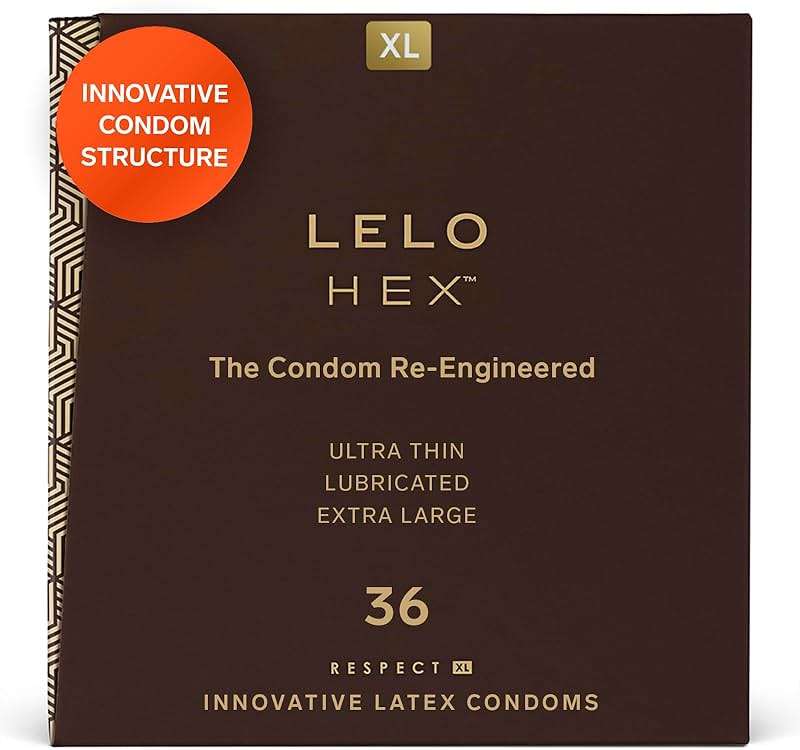 LELO HEX Respect XL, Extra Large Condoms with Increased Strength, Lubricated XL Condoms Large for Men, 2.28-Inch/58mm Diameter (36 Pack) - Image 1