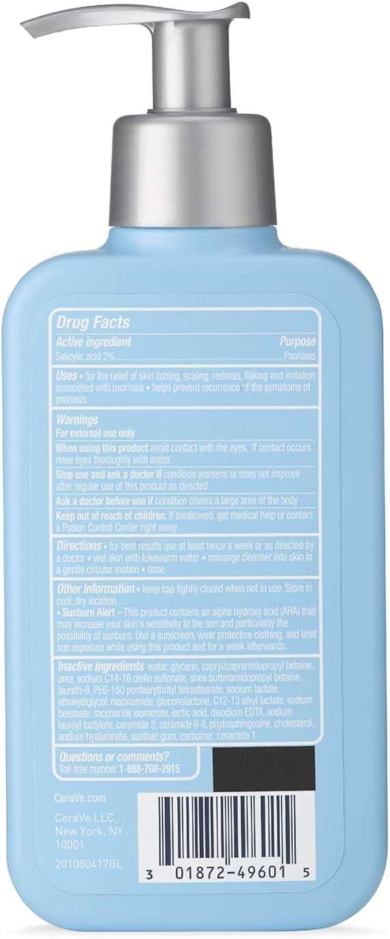 CeraVe Cleanser for Psoriasis Treatment, With Salicylic Acid for Dry Skin Itch Relief & Latic Acid for Exfoliation, Fragrance Free & Allergy Tested, 8 Ounce - Image 5