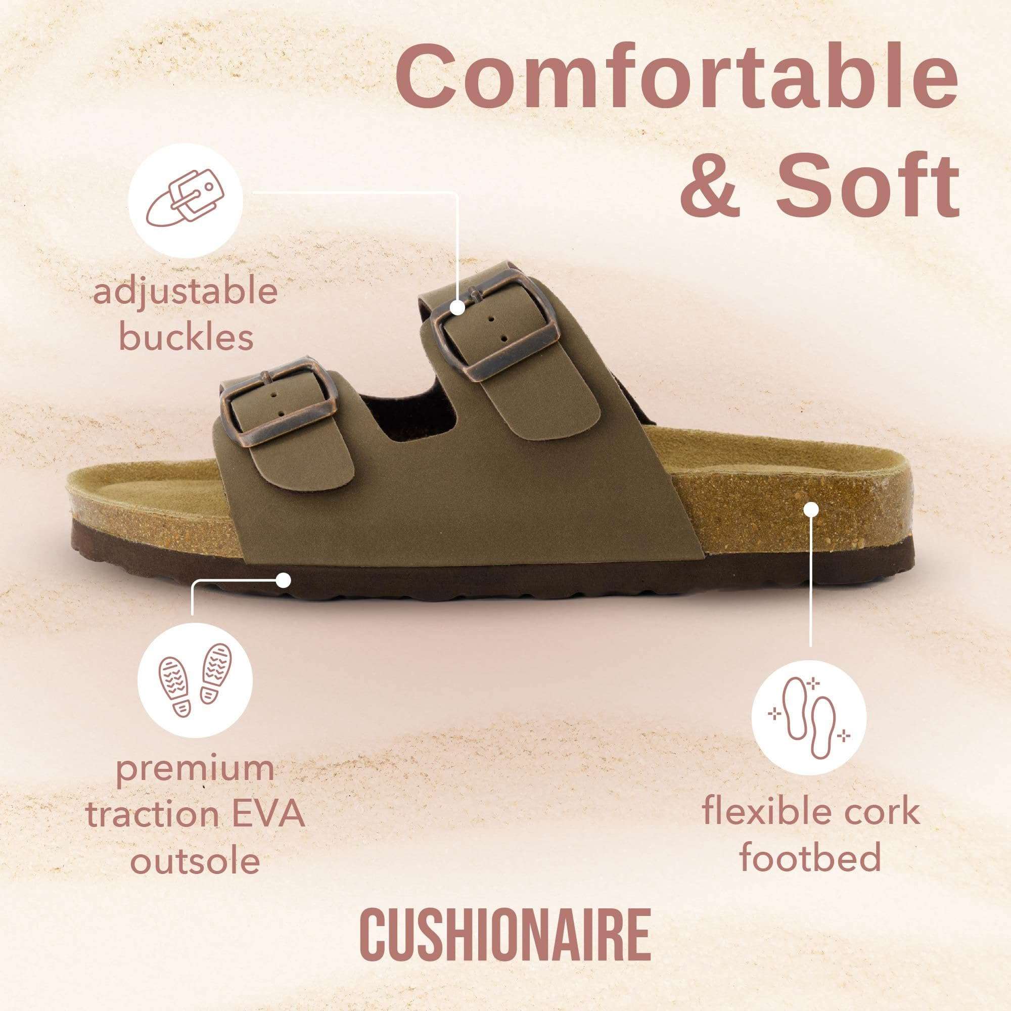 CUSHIONAIRE Lane Cork Footbed Sandals for Women – Comfortable Double Buckle Slip-On with Genuine Suede Footbed & Arch Support Slides for Women Footwear - Image 4